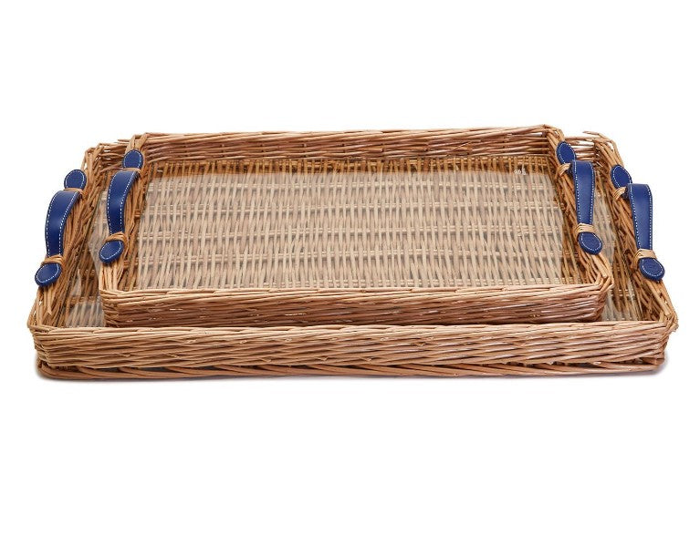 Blue Handle Wicker Tray