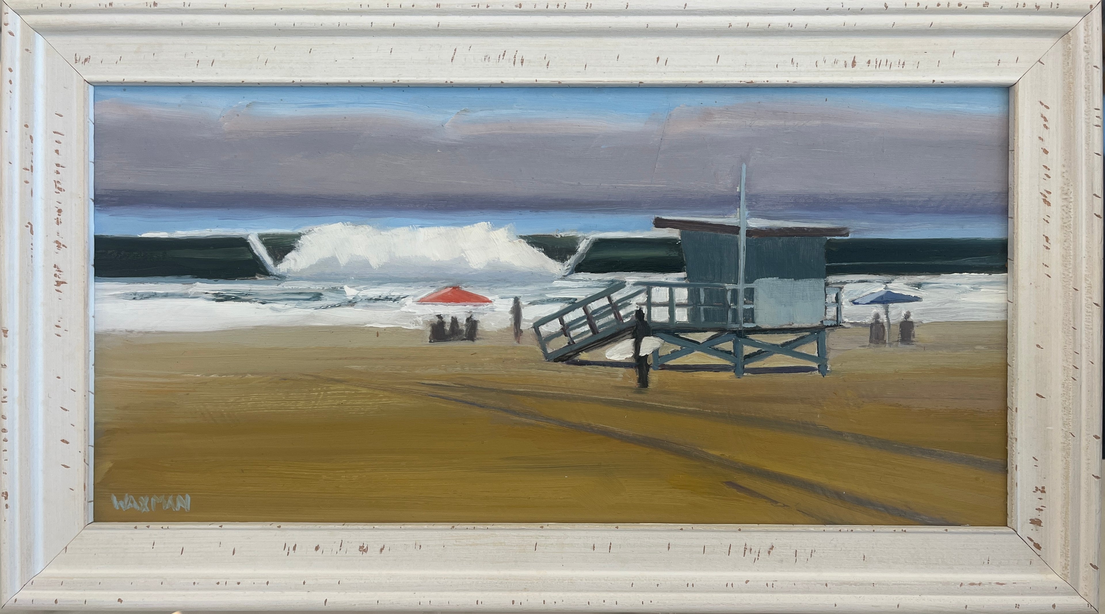 16x9" Original Painting of Crashing Waves & Lifeguard