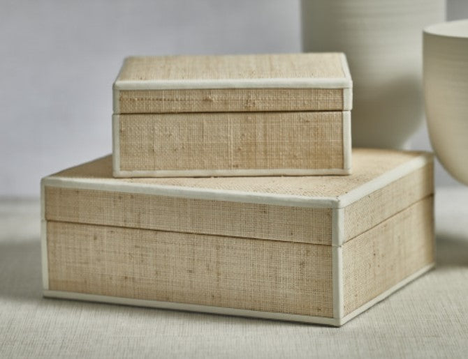 Raffia Box with Leather Trim