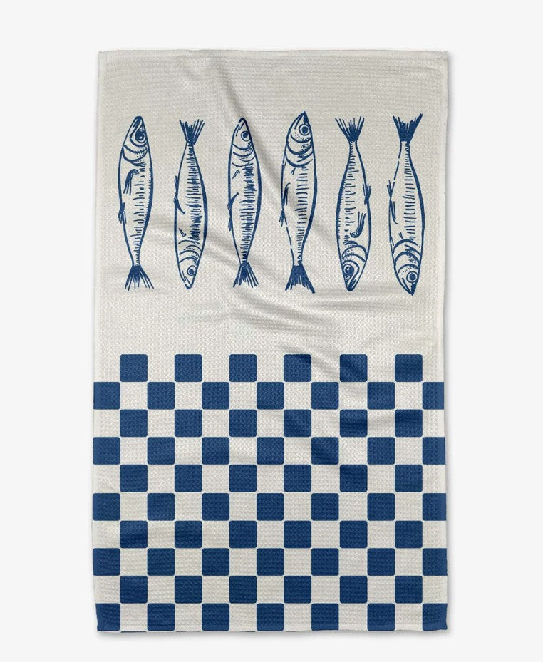 Sardine Check Blue Tea Towel