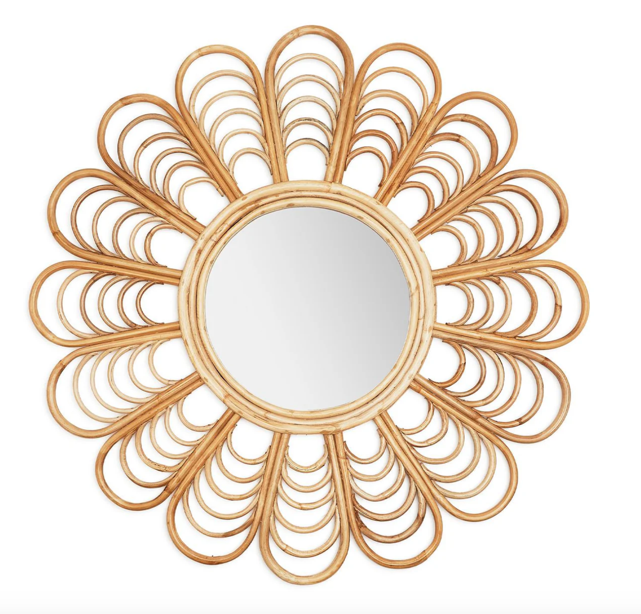 Flower Wall Mirror in Rattan