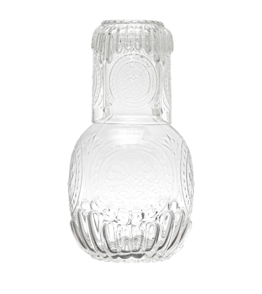 Embossed Glass Carafe with Drinking Glass