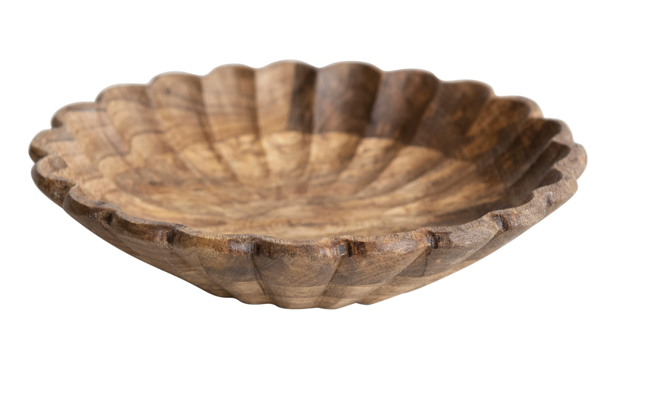 Natural Wood Scalloped Bowl