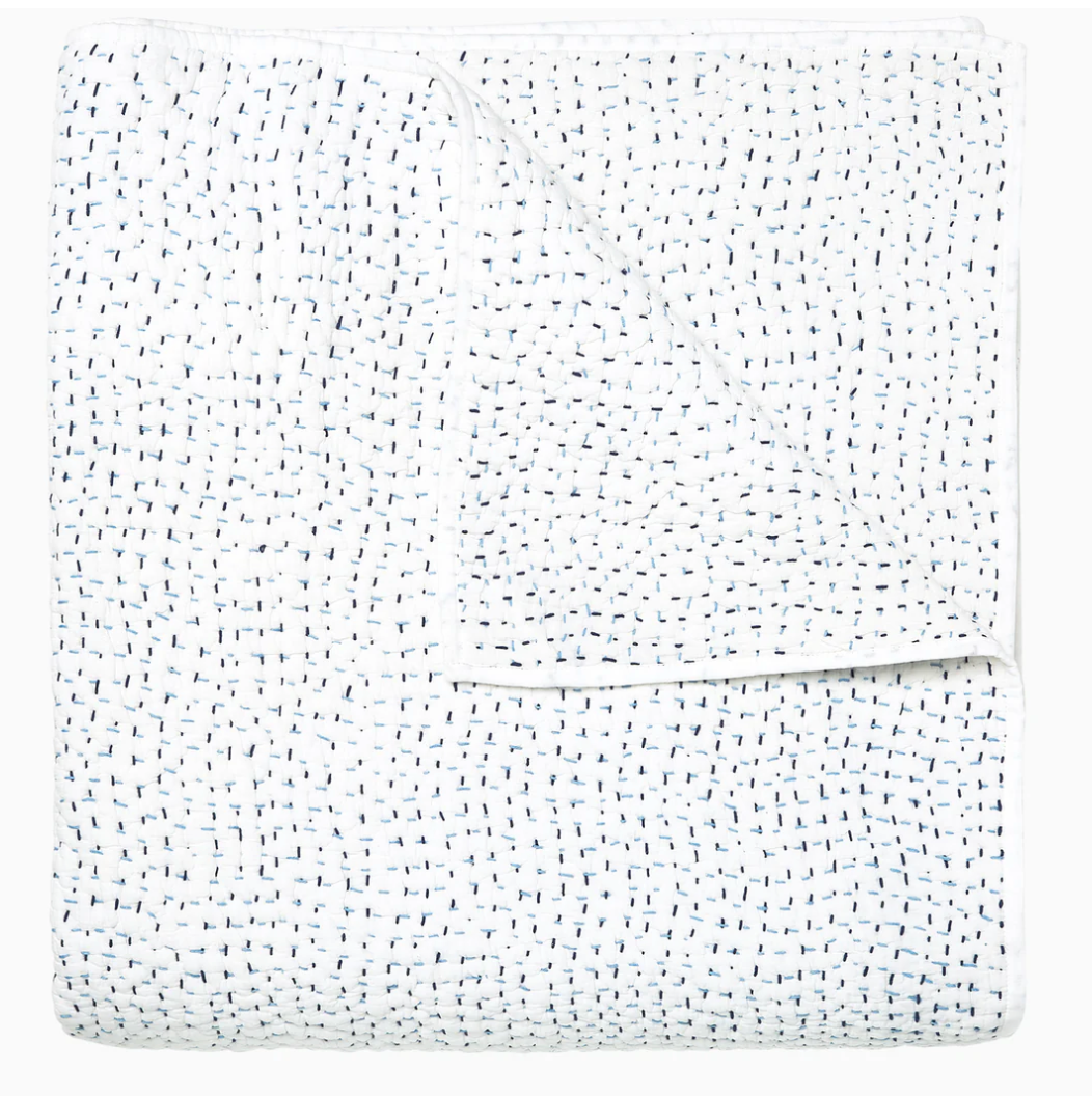 Hand Stitched Light Indigo King Quilt