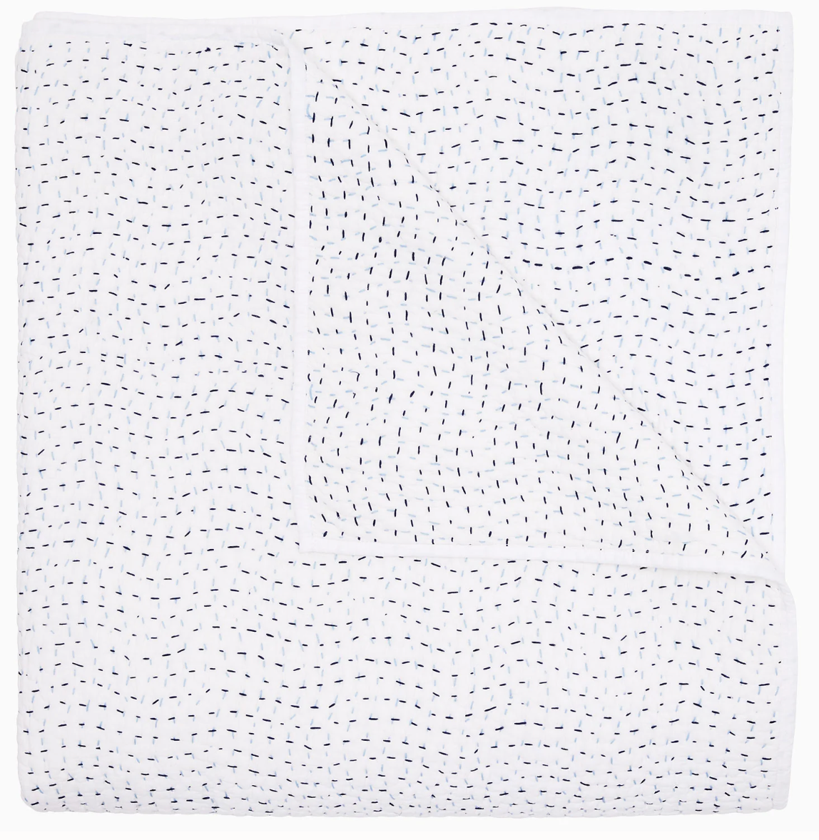 Hand Stitched Light Indigo Organic Queen Quilt