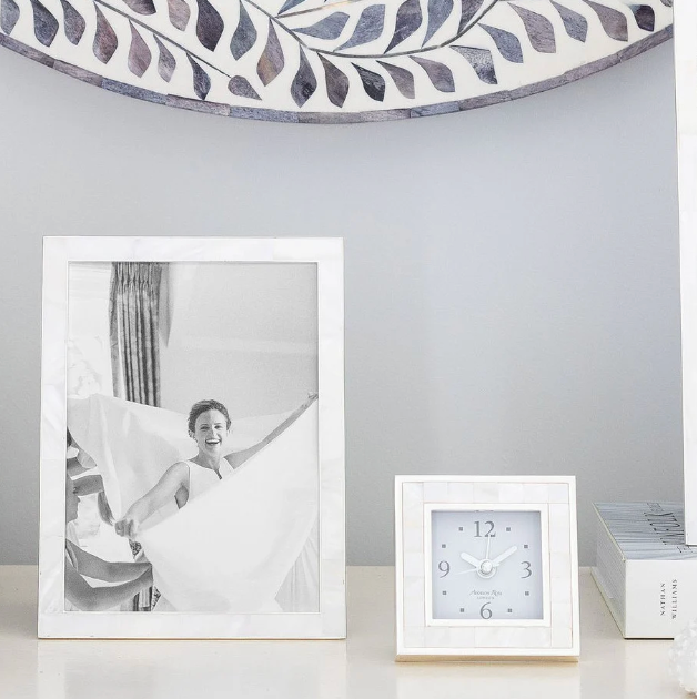 Addison Ross Mother of Pearl Shell & Silver Alarm Clock