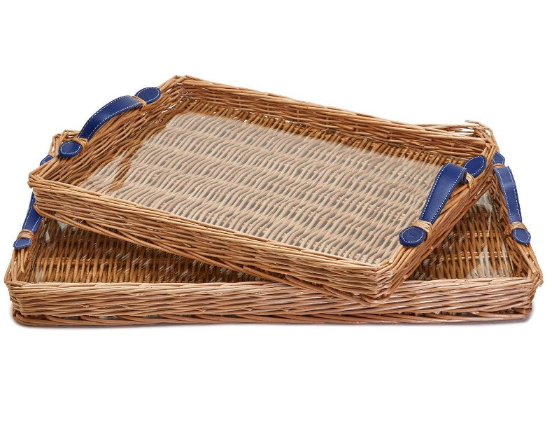 Blue Handle Wicker Tray