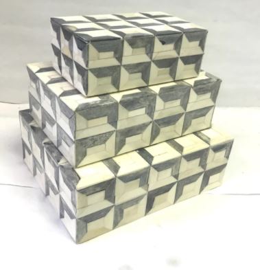 Gray and White Bone Patterned Boxes