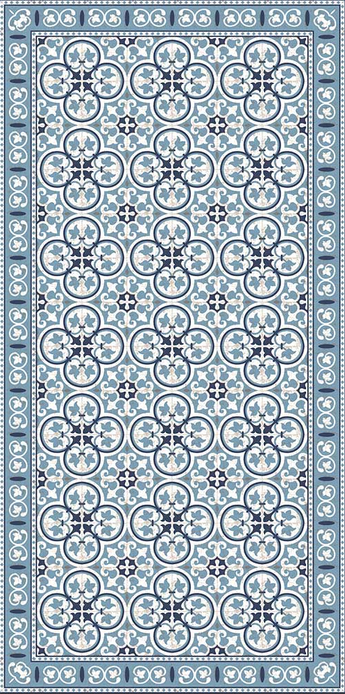 Vinyl Floor Mat With Decorative Tiles Pattern in Blue. Spanish