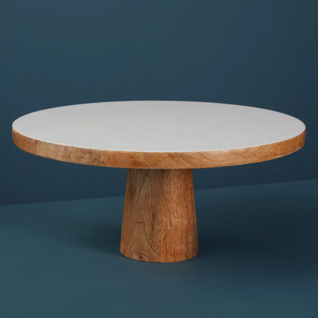 Mango Wood & White Enamel Cake Stand