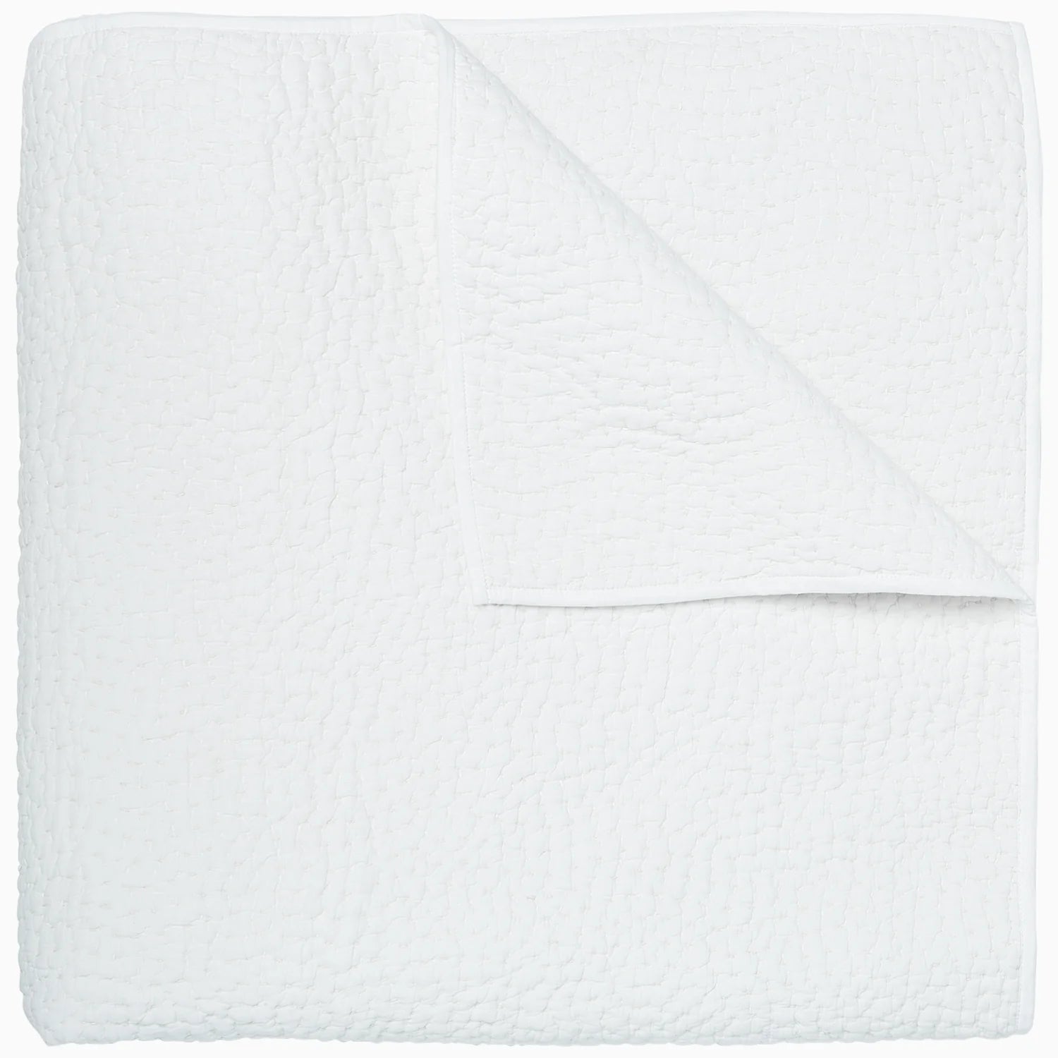 Hand Stitched  Organic White Coverlet in Queen