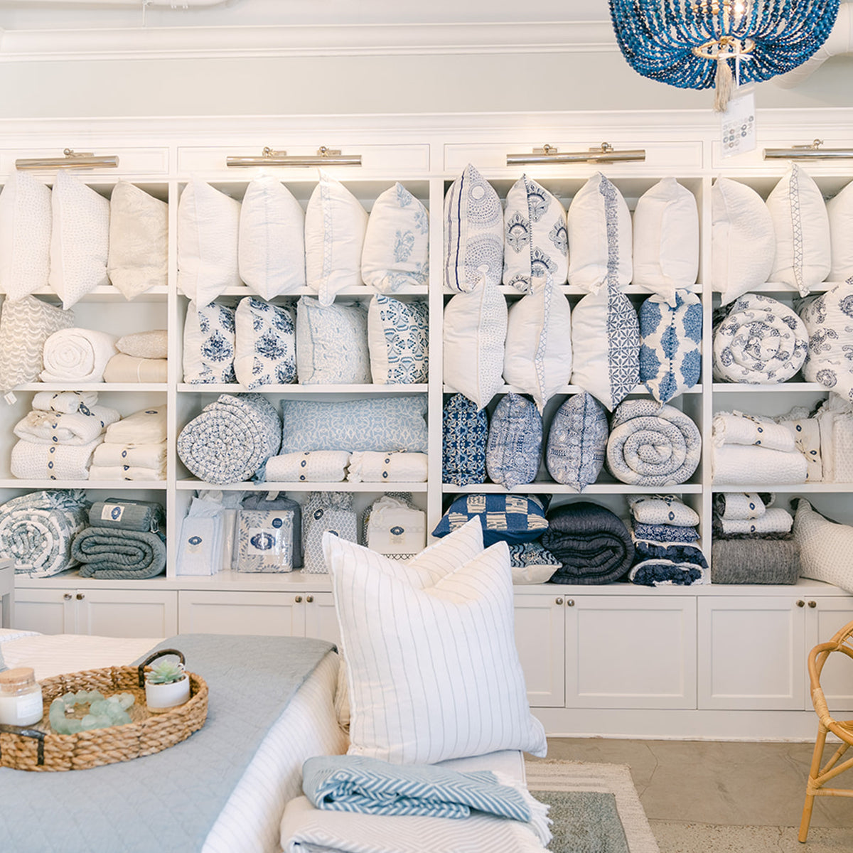 Waterleaf Home featured bedding, pillows, and throws showroom.