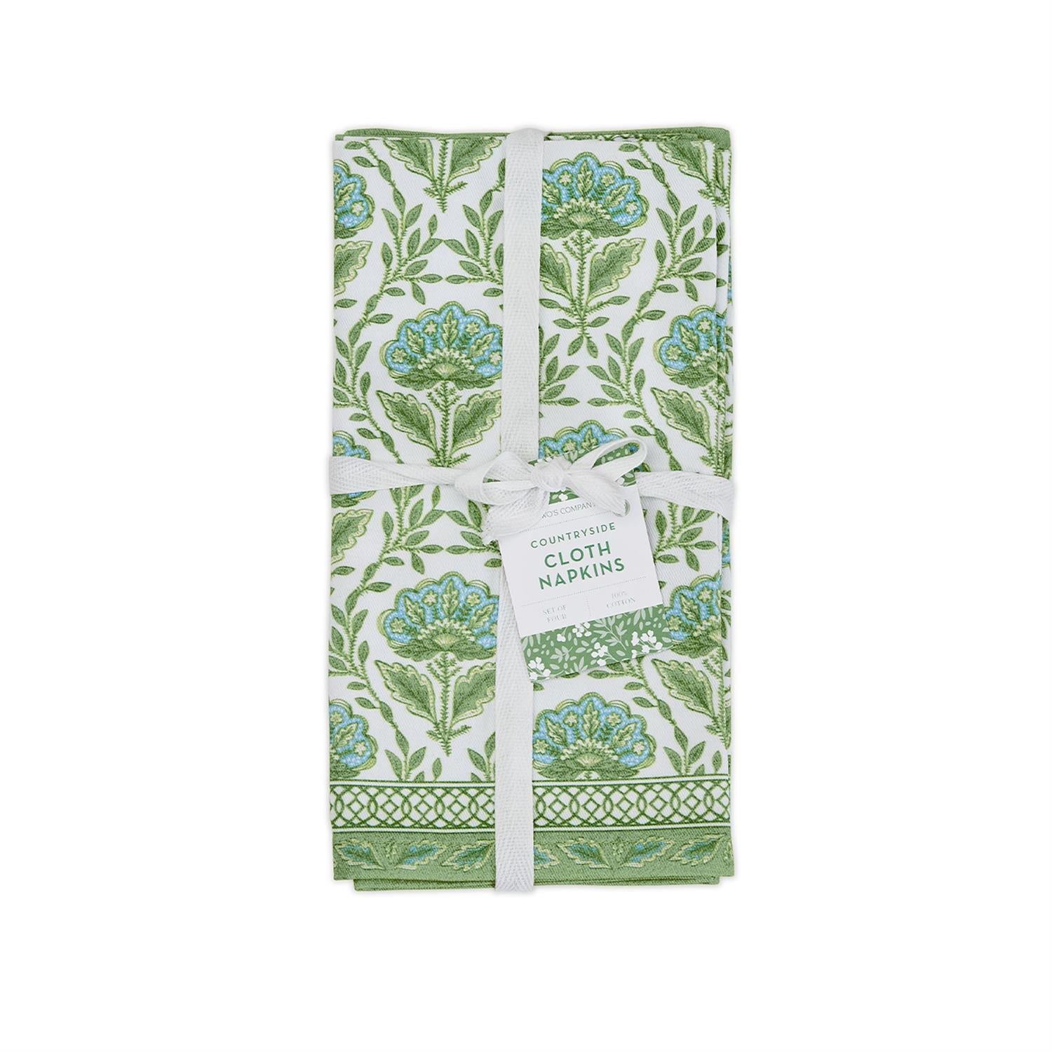 Green Floral Cloth Napkins