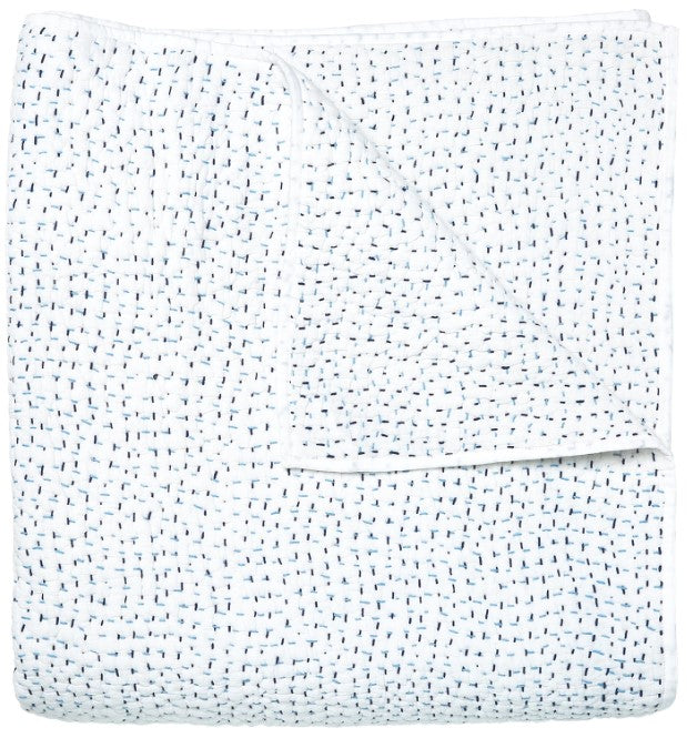 Light Indigo Hand Stitched King Coverlet