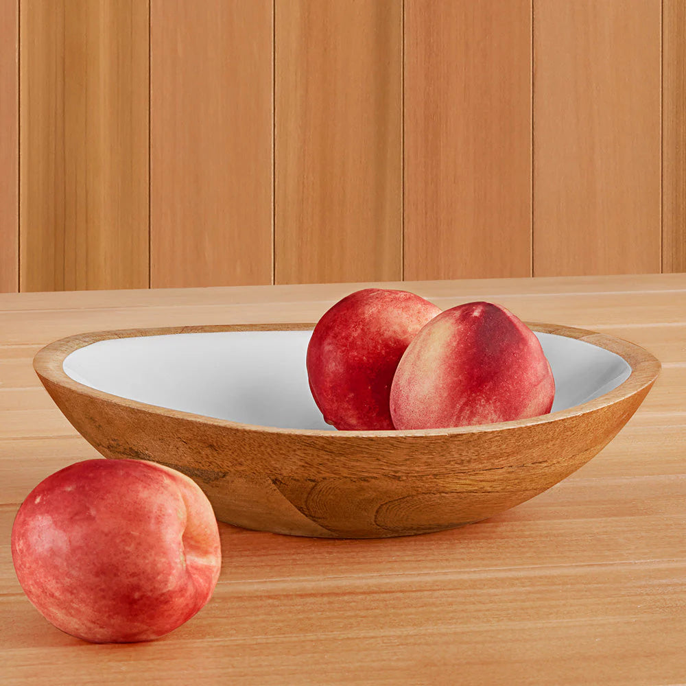 Large Mango Wood &amp; Enamel Bowl