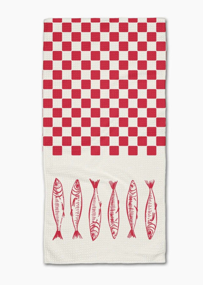 Sardine Stripes Tea Towel in Red