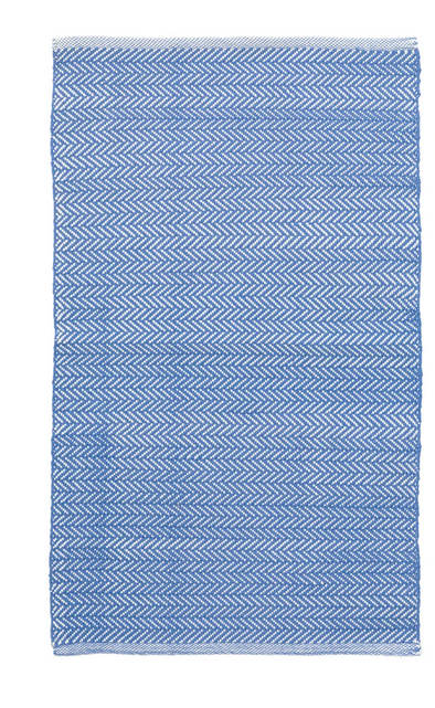 Herringbone French Blue &amp; White Outdoor Rug