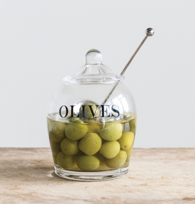 Glass Olive Jar with Slotted Spoon