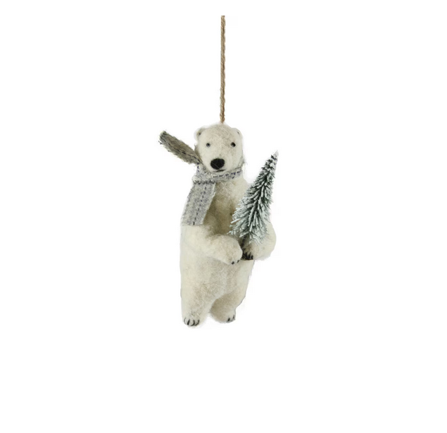 Felt Polar Bear w/ Tree Orn