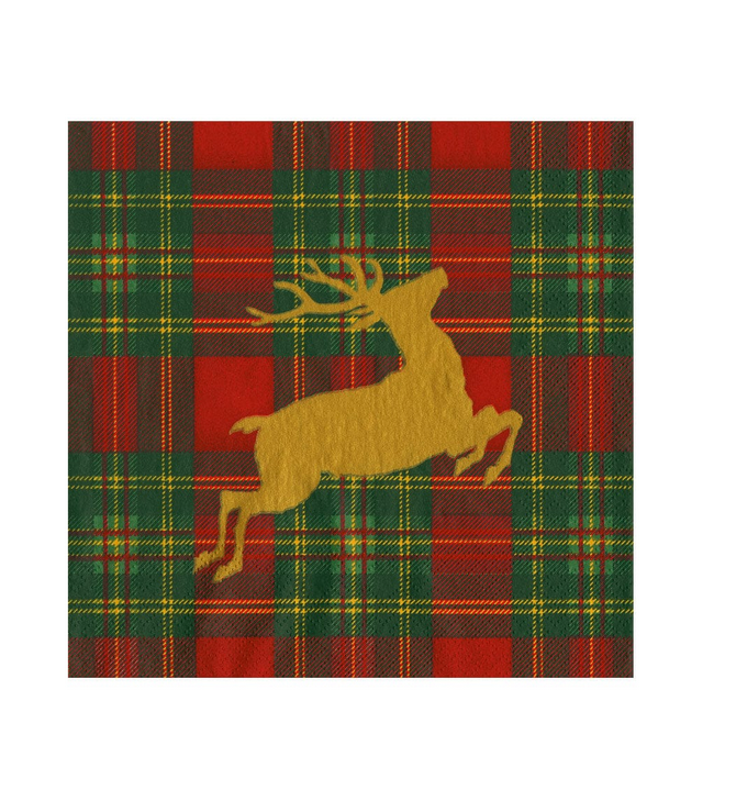 Reindeer Plaid Cocktail Napkin