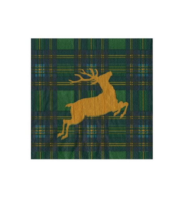 Reindeer Plaid Cocktail Napkin