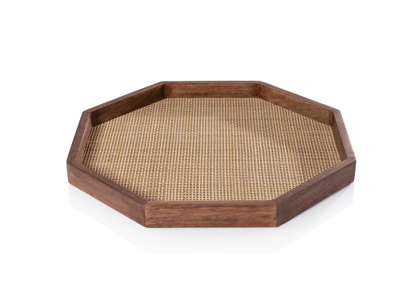 Octagonal Mango Tray with Rattan Inlay
