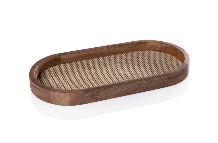 Oval Mango Tray with Rattan