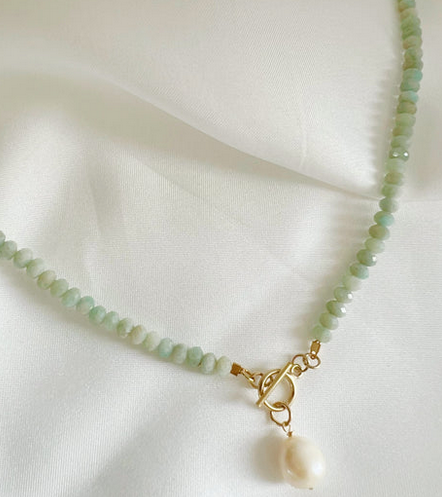 Amazonite Pearl Toggle GF Necklace