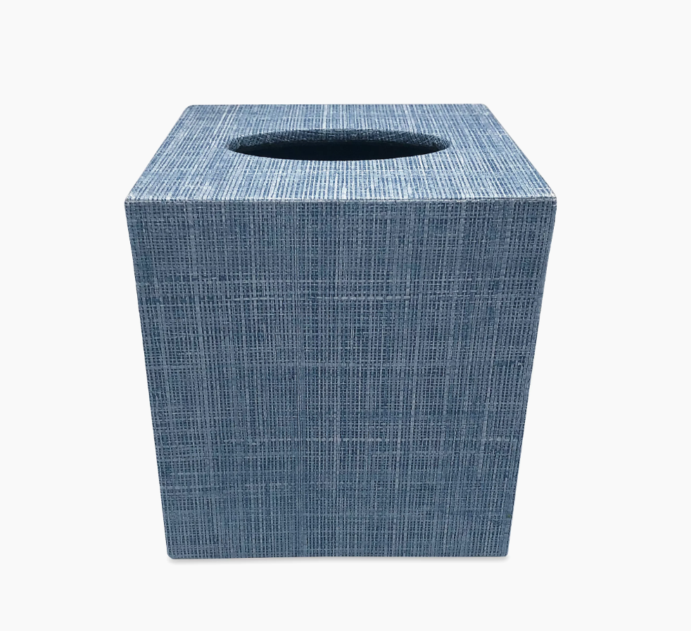 Blue Grasscloth Tissue Box