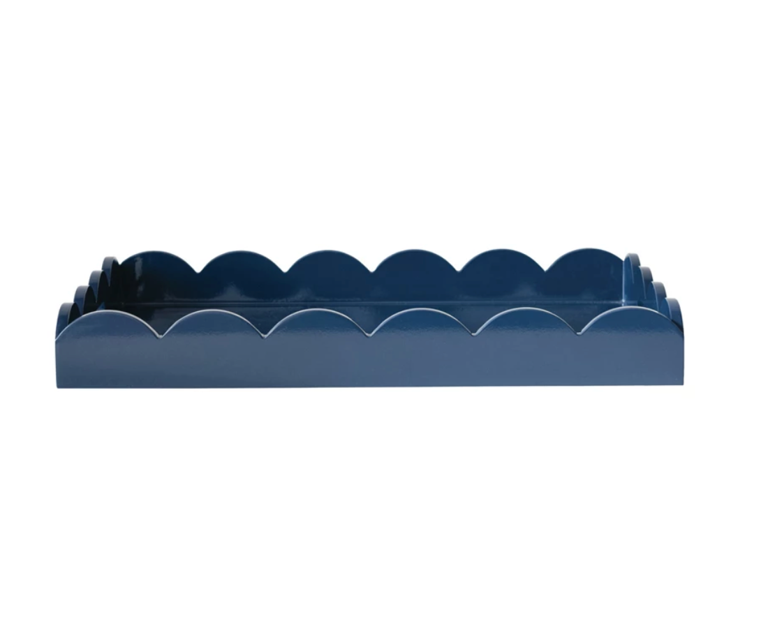 Navy Scalloped Tray with Handles