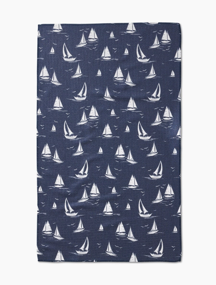 Navy Sailboat Tea Towel