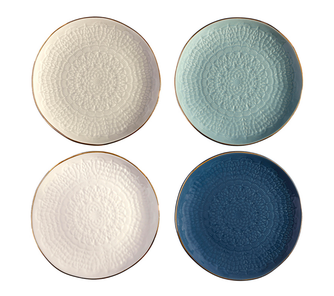 Blue Gold-Rim Stamped Plate