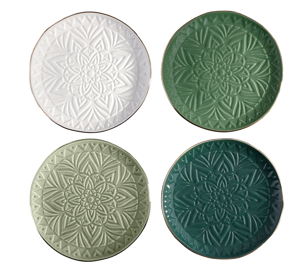 Green Gold-Rim Stamped Plates