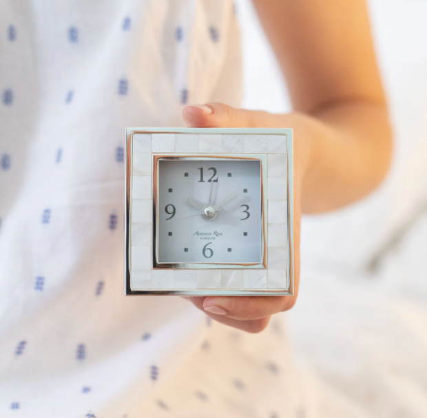 Addison Ross Mother of Pearl Shell &amp; Silver Alarm Clock
