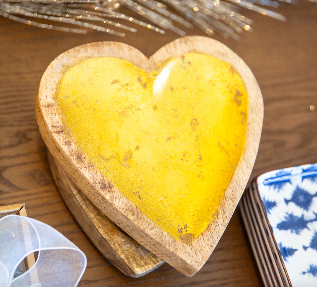 Wood Heart Bowl with Gold Leaf