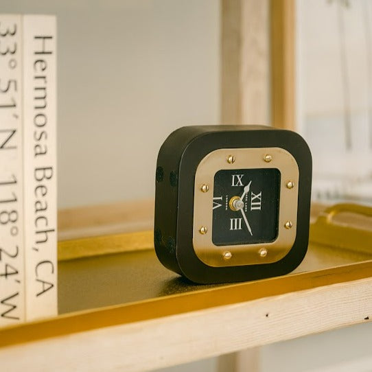 Square Clock in Black and Gold