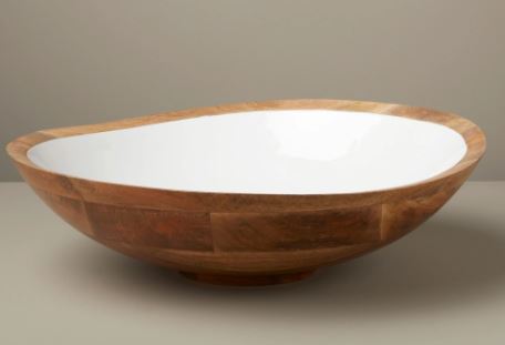Madras Wood Bowl with White Enamel