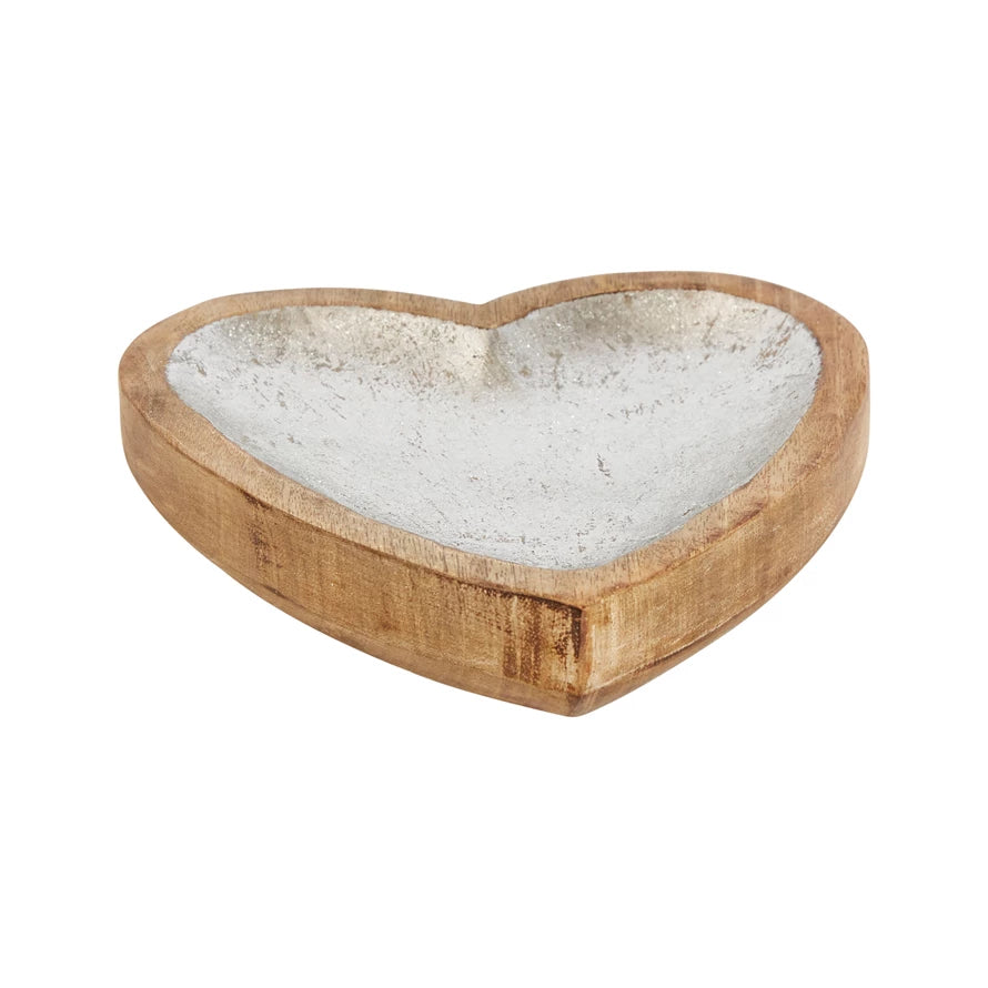 Wood Heart Bowl with Silver Leaf