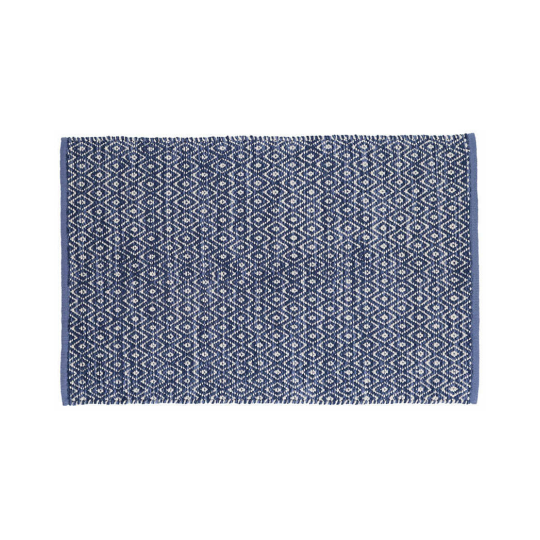 Diamond Chenille Blue Woven Cotton Rug