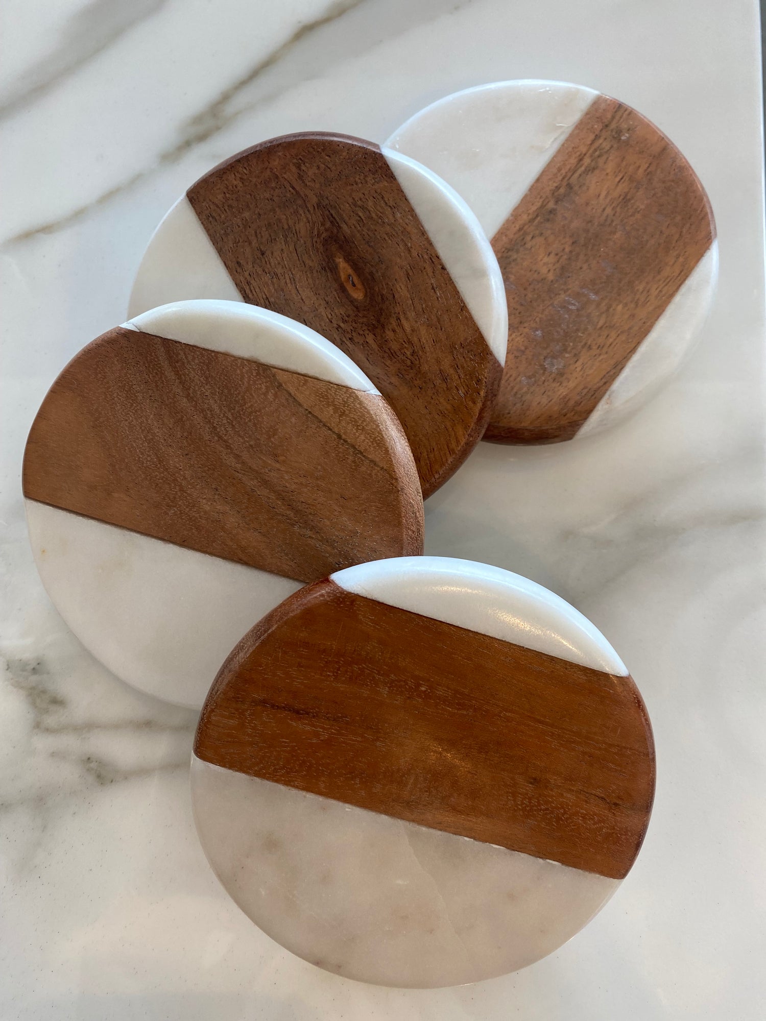 Pavia White Marble and Wood Coaster