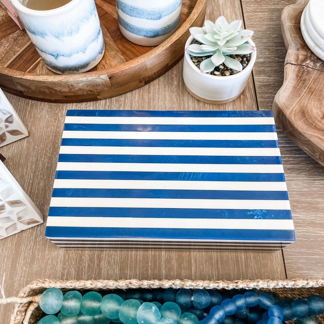 Blue and White Stripe Inlay Box