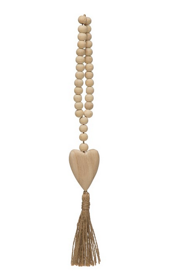 Wood Beads with Heart Pendant